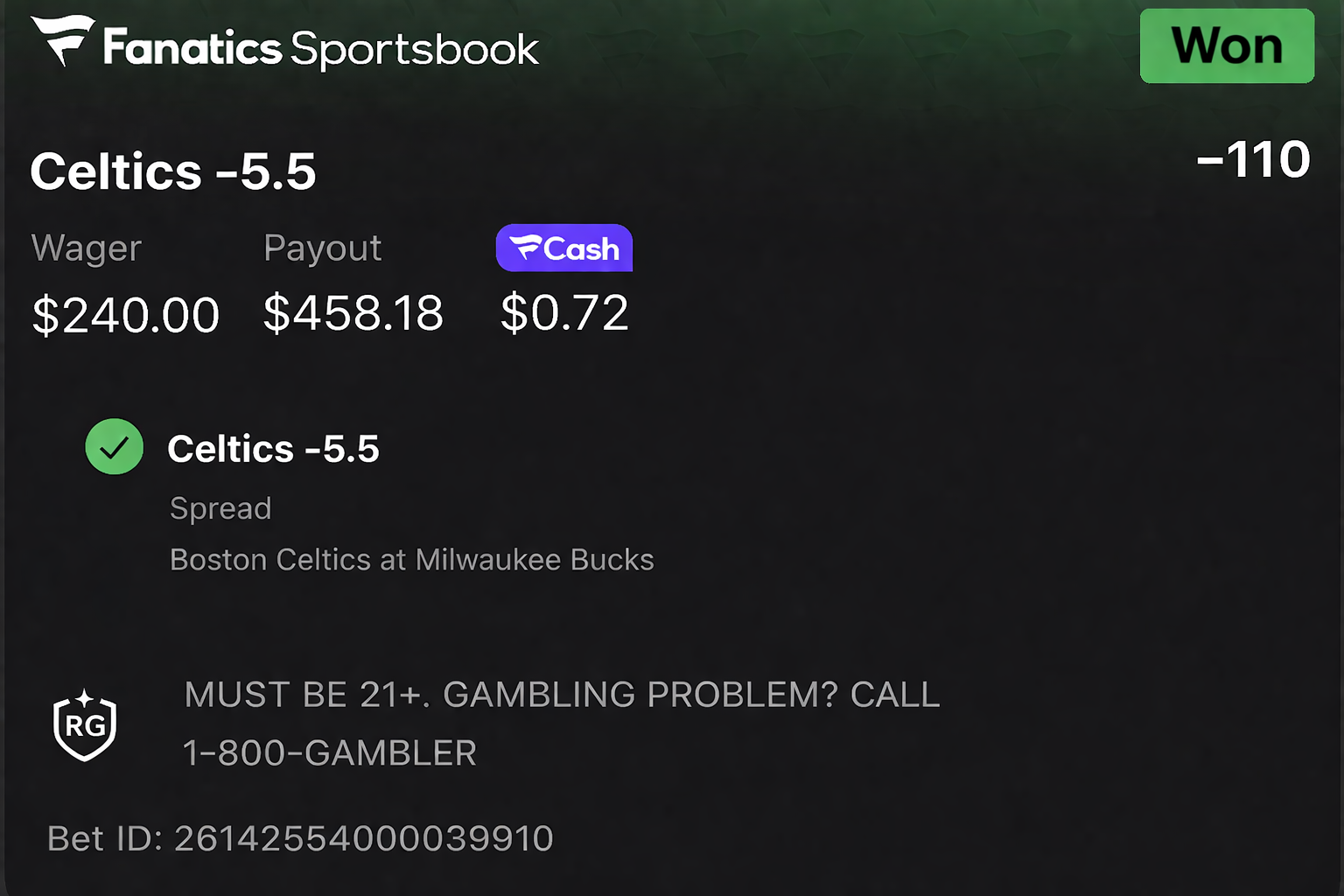 Bet 4 — $240 wager, won