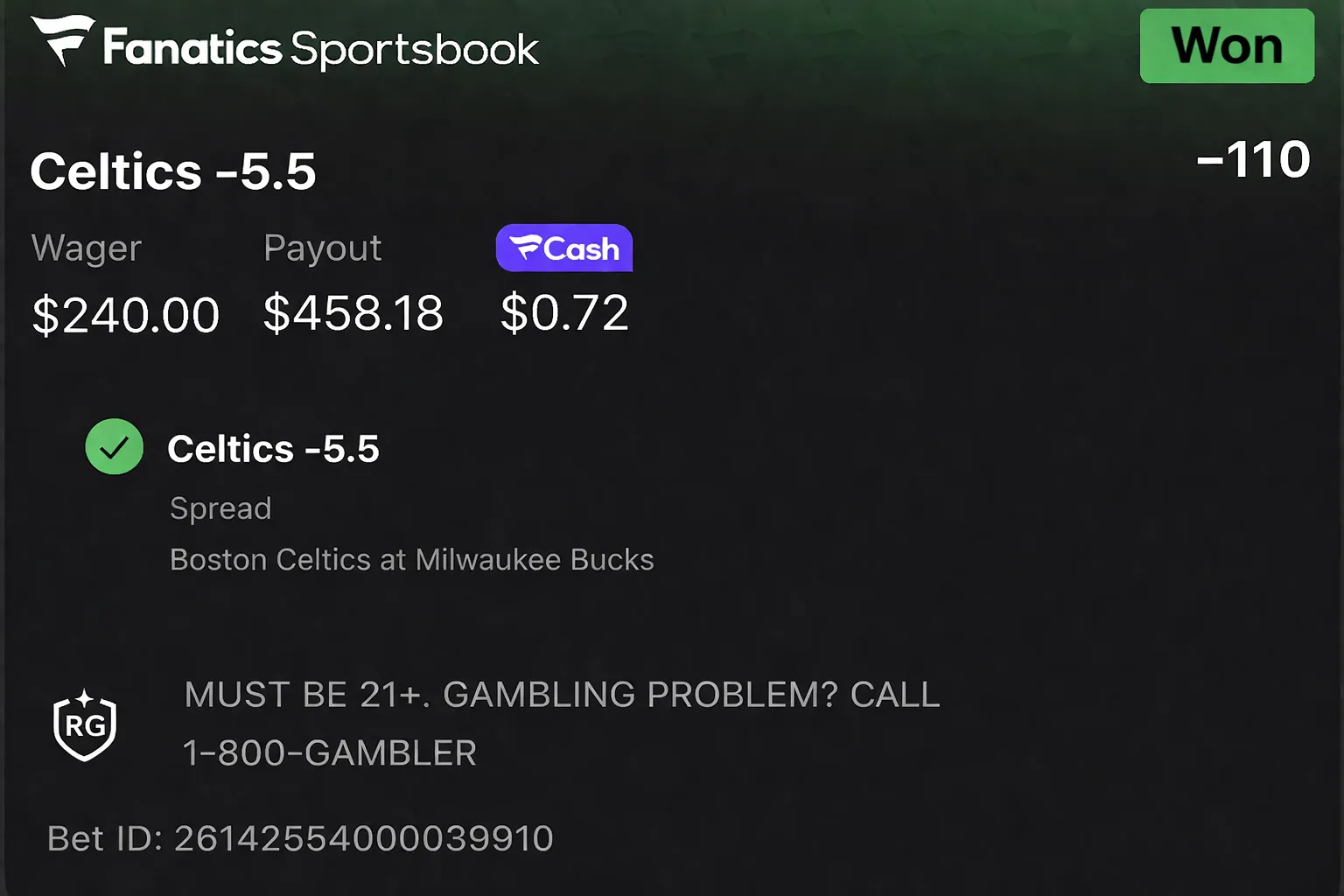 Bet 4 — $240 wager, won